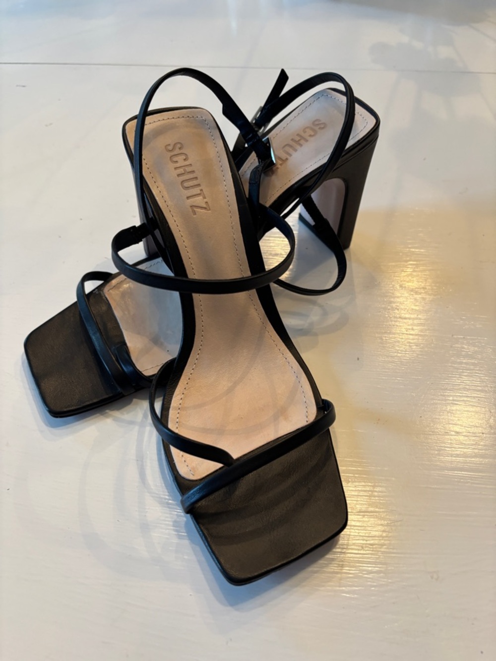 Schutz Black Strappy Block Heel Sandals- Nordstrom 7.5, Leather